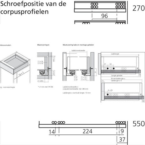 Blum Tandemgeleider met geïntegreerde Tip-on  