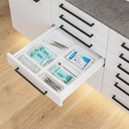 Clinic indeling 28 mm hoog, 430 mm diep, 406 mm breed, wit