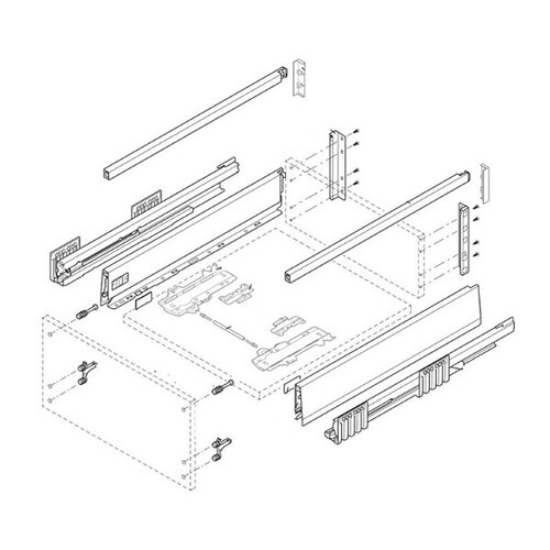 Blum Merivobox TOB met reling (E), inbouwhoogte 209 mm (zijwandhoogte 192 mm)