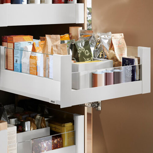 Blum MERIVOBOX, binnenlade, boxcover (E/Z), front met laag glas, inbouwhoogte 209mm