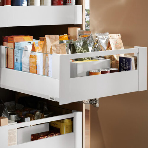 Blum MERIVOBOX, binnenlade, boxcover (E/Z), front met reling, inbouwhoogte 209mm