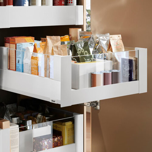 Blum MERIVOBOX, binnenlade, boxcover (E/Z), front met hoog glas, inbouwhoogte 209mm